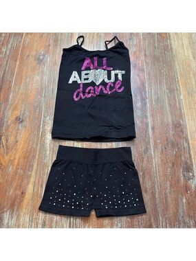 Kurve Dance Outfit One Size Black Pink Sequin “All About Dance” Rhinestones